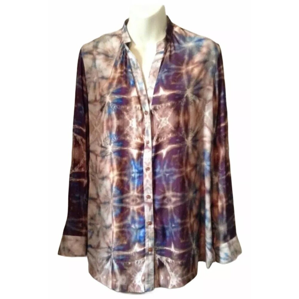 Javier Simorra Barcelona Multi Print Long Sleeve Loose Fit Button Front Blouse 6